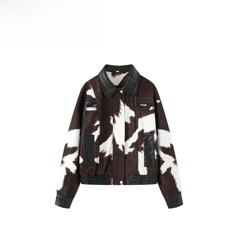 Faionable couro pu ort jaet feminino versátil outono novo sle simples ele quali fibra de poliéster casaco feminino