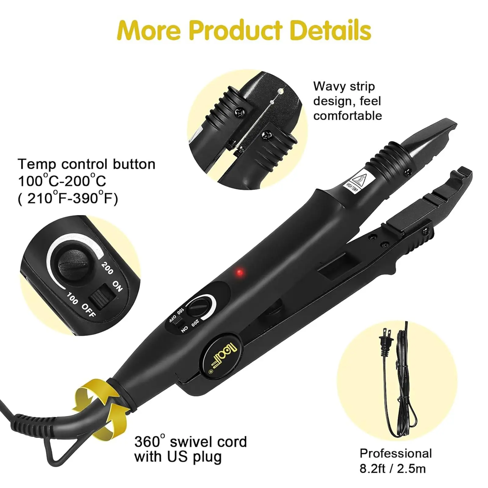 Malaika Type A Fusion Tool Keratin Melting Connector 200 Degree Adjustable Flat Tip Hair Extension Iron for Salon