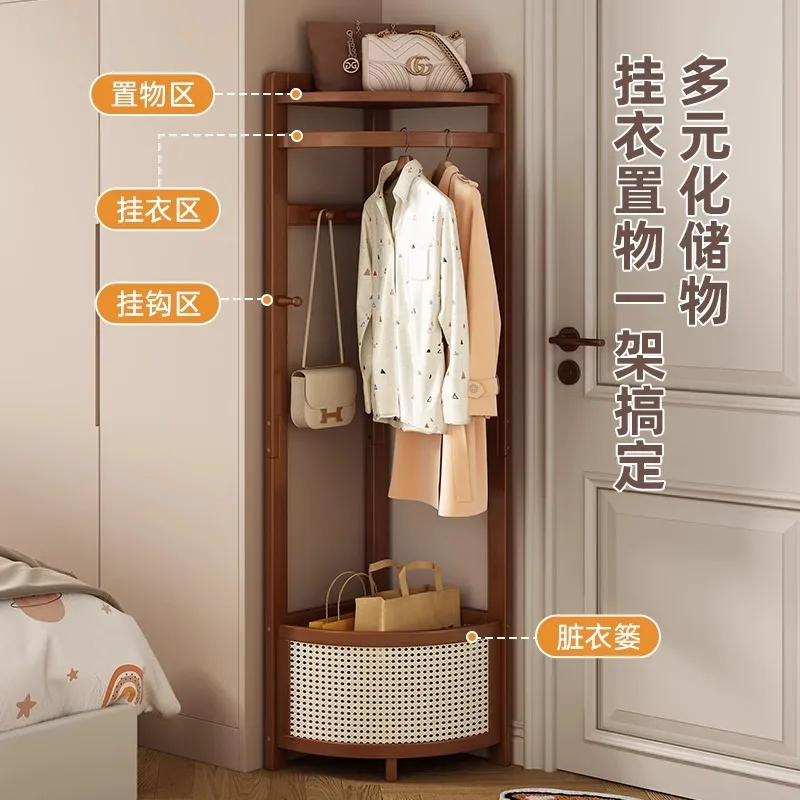 Floor-standing coat rack is sturdy and load-bearing, corner storage rack, dirty laundry basket, multifunctional wall corner ward