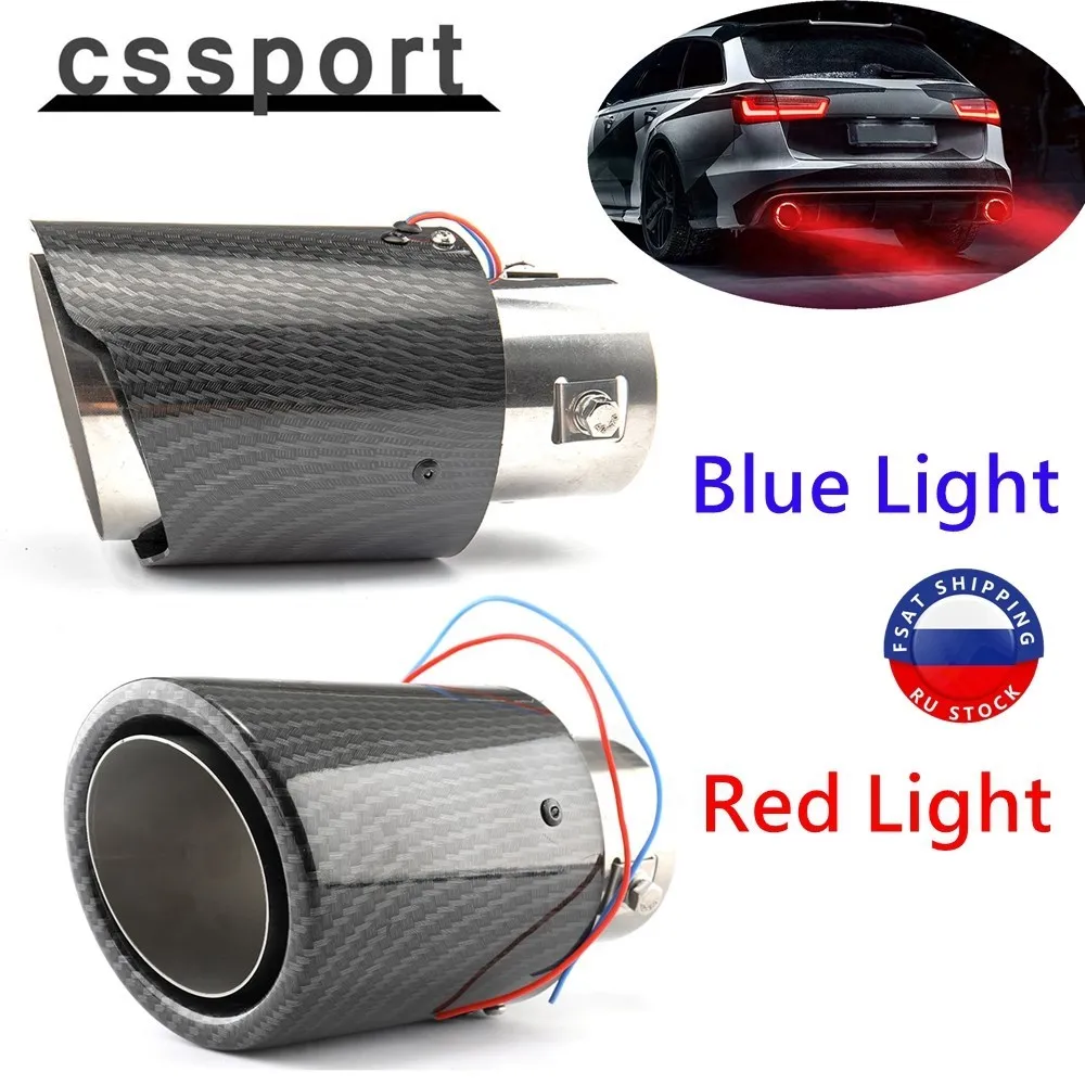 Universal Car LED Exhaust Muffler Tip Pipe Straight Car Red/Blue Light Flaming Modified Single Outlet Exhaust Pipe Tail Throat