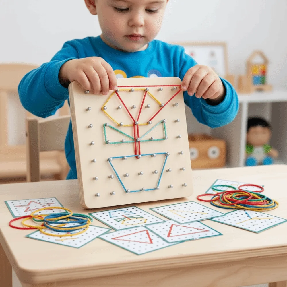 Wooden Geometry Puzzle Nail Board Geometric Interactive Math Montessori Toy Graphics Shape Cognition Early Education Toys Gifts