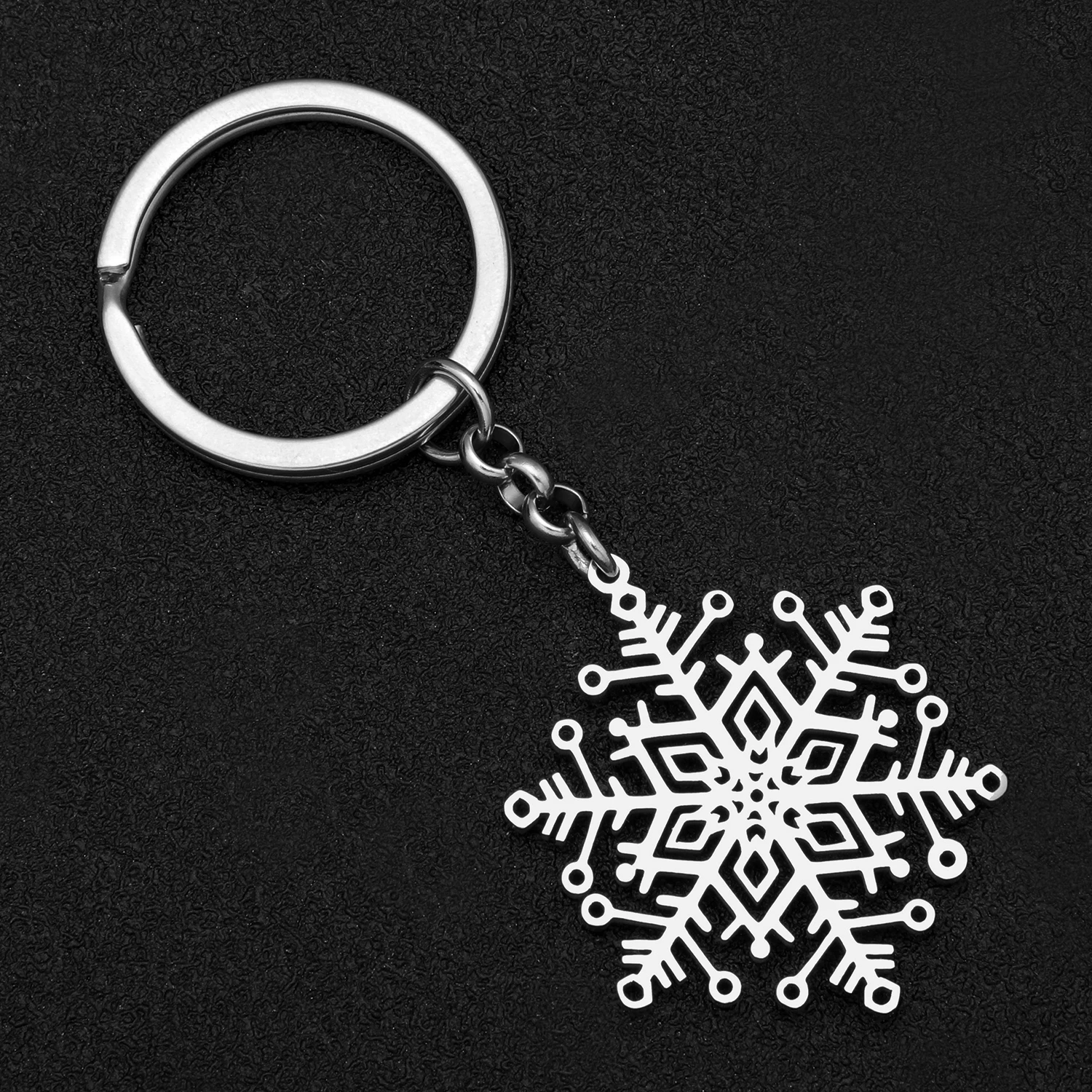 Bonsny Stainless Steel Silver-plated Beautiful Snowflakes Key Chains Keychains Decorations Key Ring For Women Gifts Car Charms