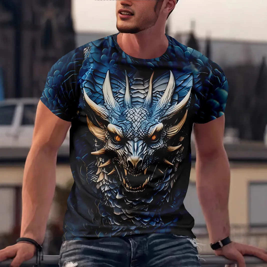 Funny 3D Dragon Print Men's T Shirt Casual O-neck Loose Short Sleeve Tops Summer Breathable Fashion Clothing Street Hip Hop Tees