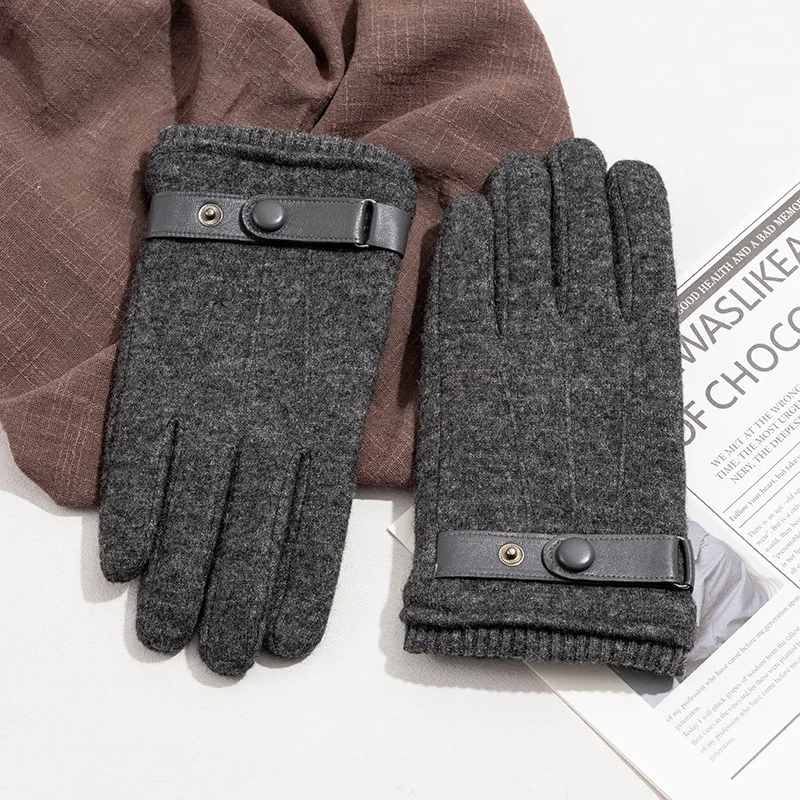 Winter Men's Gloves Keep Warm Windproof Driving Guantes Thick Cashmere Anti Slip Outdoor Male Gloves Black Grey