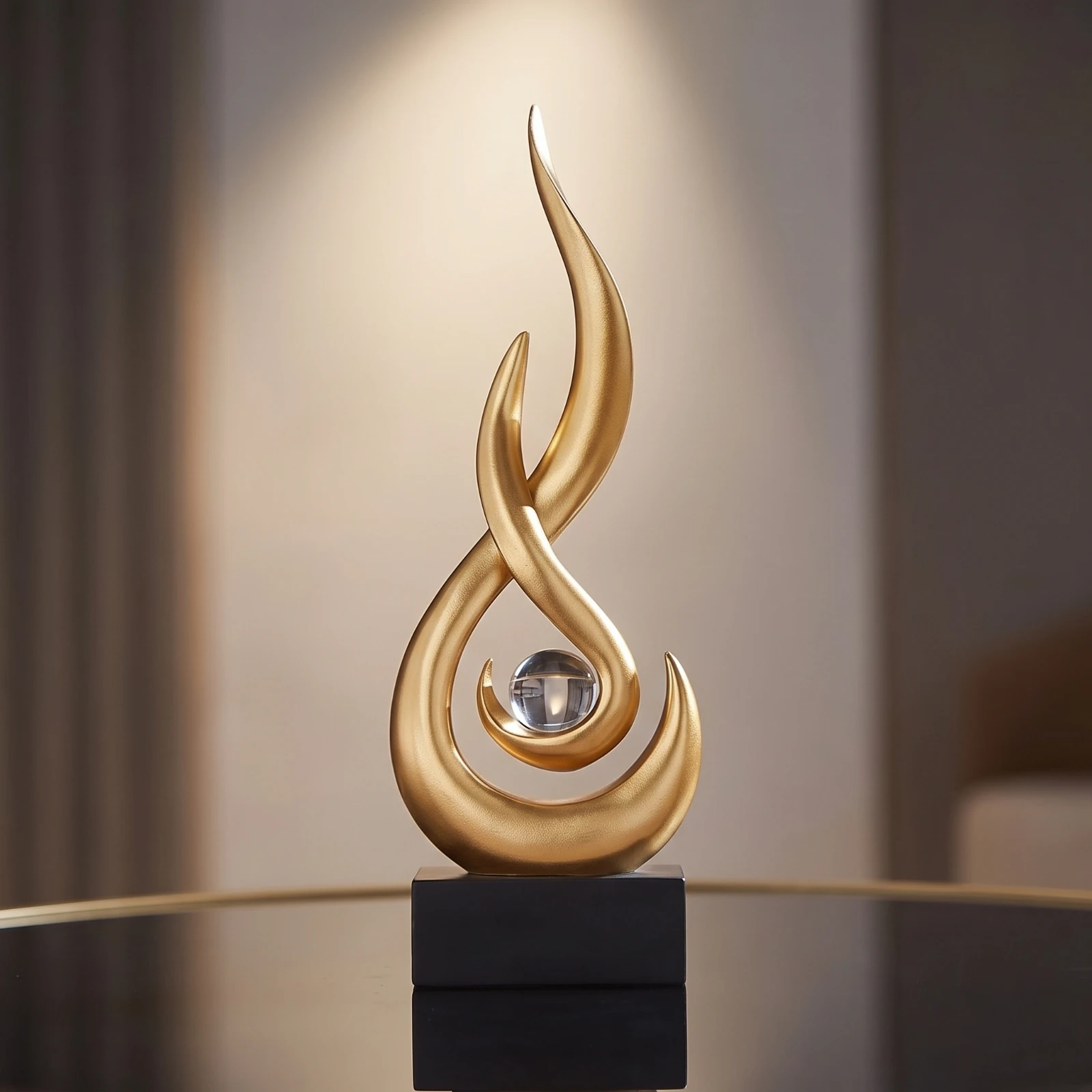 Sculpture with Crystal Ball Elegant Abstract Sculpture Resin Statue Dynamic Decor Premium for Homeowners, Living Room, Bookshelf