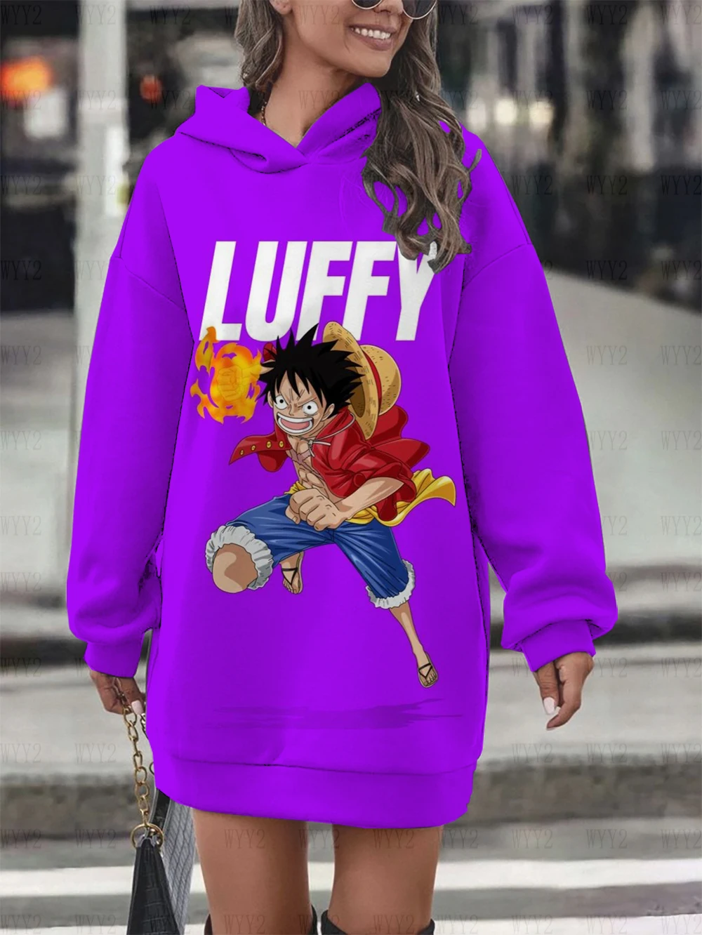 Cartoon Anime Women's Hoodie Sweater Skirt Print One Piece Luffy Dress Pullover Street Style Clothing Fashion Sweatshirt Sweater