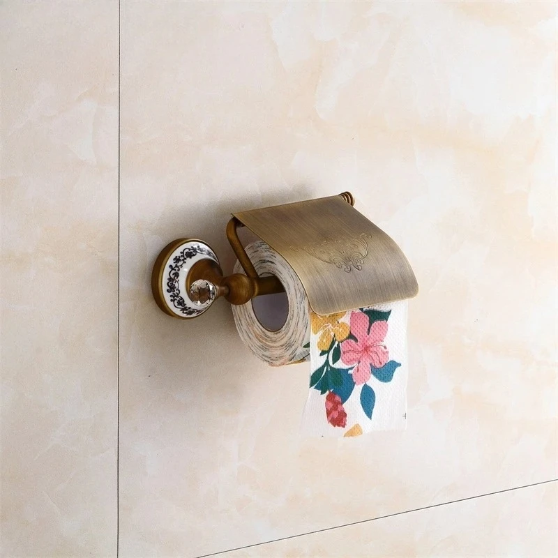 Paper Holders Fashion Crystal  Brass Antique Paper Holder Bathroom Accessories Product Wall-mounted Toilet Paper Holder