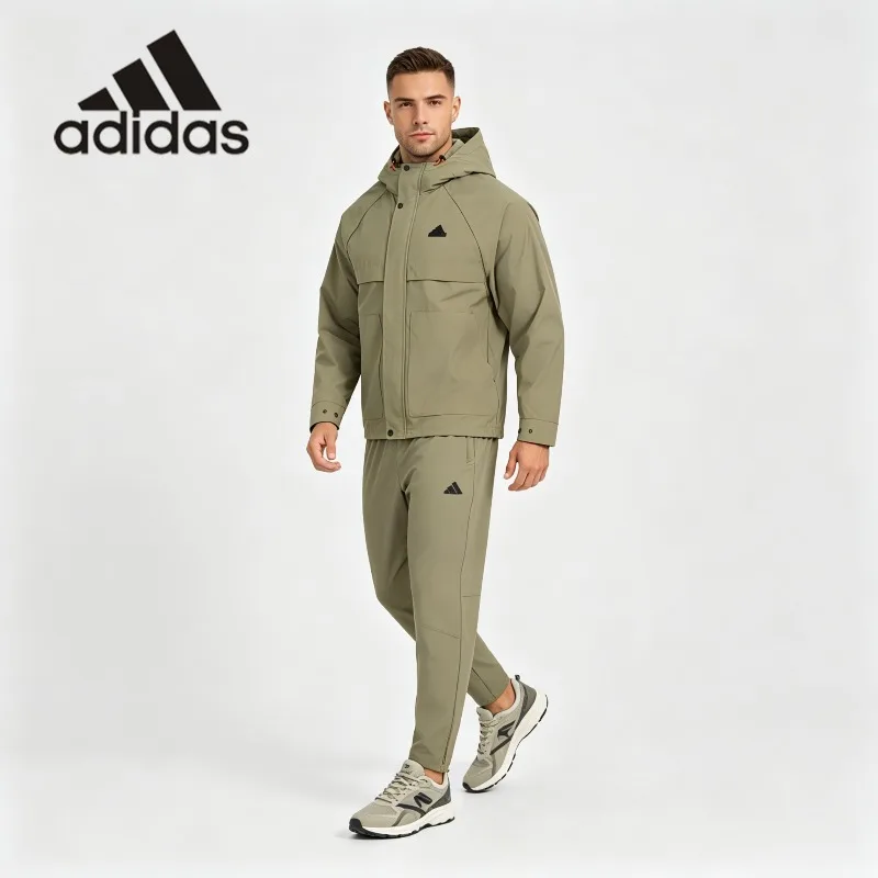 New Series Adidas All-Round Workout Suit Quick Dry Woven Hood Windbreaker Stretch Waist Jogging Pants One Set JI6842 + KC6981