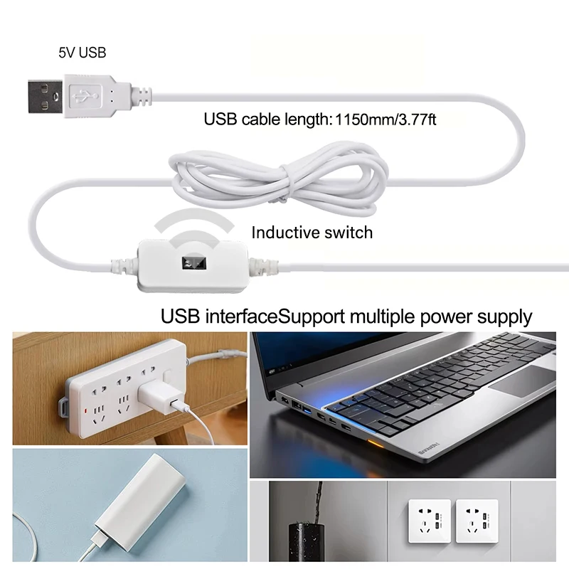 السوبر مشرق USB تيار مستمر 5 فولت COB LED قطاع ضوء 320 المصابيح/م اليد الاستشعار التبديل لعيد الميلاد حزب عطلة زينة