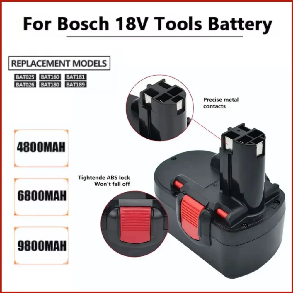 For Bosch 18V 6.8AH 9.8AH Ni-MH Remplacement Battery pour Bosch BAT025 BAT026 BAT160 2607335735 2607335277 PSR18 VE-2 GSR18