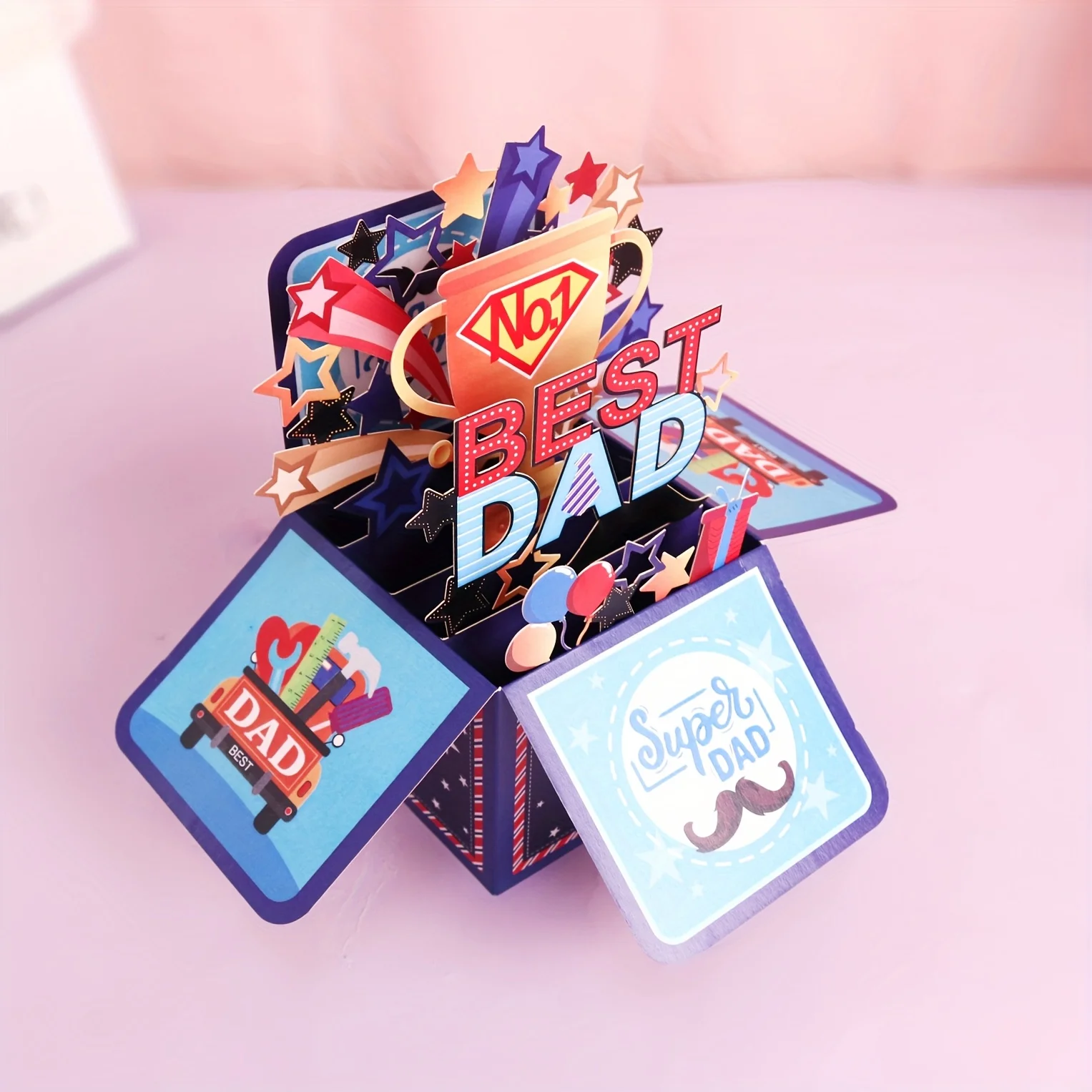 1pc Pop-Up Greeting Card Box for Father'S Birthday, The Best 3D Craft Surprise Gift Card , Father'S Day Birthday Blessing Card