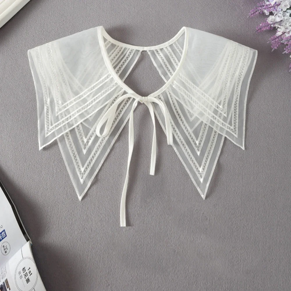 

Girl Embroidered Chiffon Neck Collars Doll Collar Women Black White Sweet Female Blouses Bow Tie Fake Collar Ladies Accessories