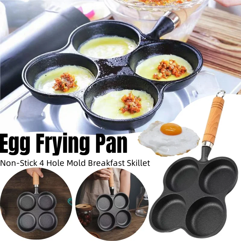 4 Hole Omelet Pan Egg Frying Pan Nonstick Divided Egg Omelet Pan Granite Coating Pancake Pan for Gas Stove and Induction Cooker