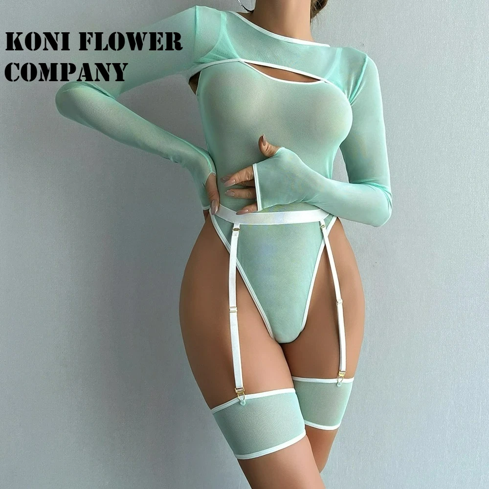 

Сетчатое нижнее белье с длинным рукавом, прозрачное кружевное тонкое боди, женский сексуальный наряд, эротическое нижнее белье, интимный комплект, костюм