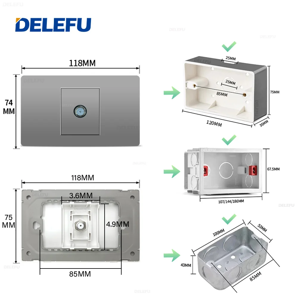 Многофункциональная настольная розетка DELEFU Grey PC 2/1