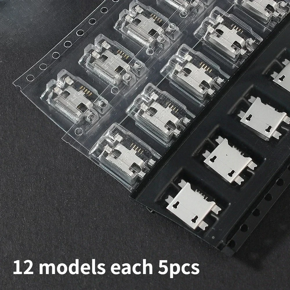 

60 шт., 12 значений, разъем для зарядки Micro USB, DIP, 5-контактный разъем USB, гнездо для MP3/4/5 и других устройств для мобильных планшетов