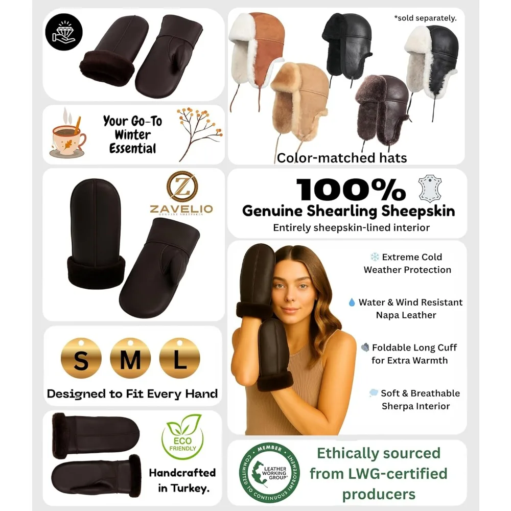 قفازات جلدية شيرلينغ الفاخرة للنساء - قفازات شتوية دافئة، حماية من الطقس البارد، معتمدة من LWG