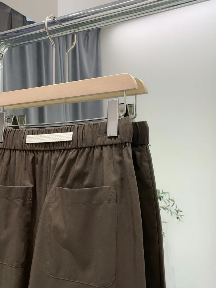 Noxiao La authentique printemps 2025 décontracté polyvalent soie taille élastique pantalon large taille haute jambe droite mélange de coton