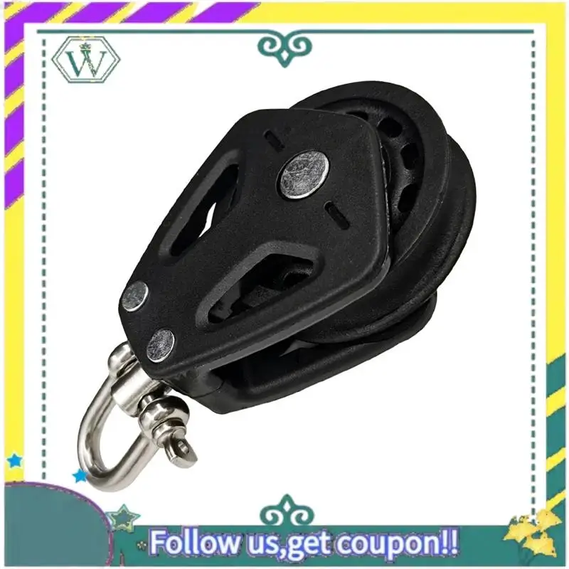 Upgraded High Load Sheave Block Universal-Head Single Pulley Swivel Shackle Sailboat Plain Bearing Block Rope Runner Accessories
