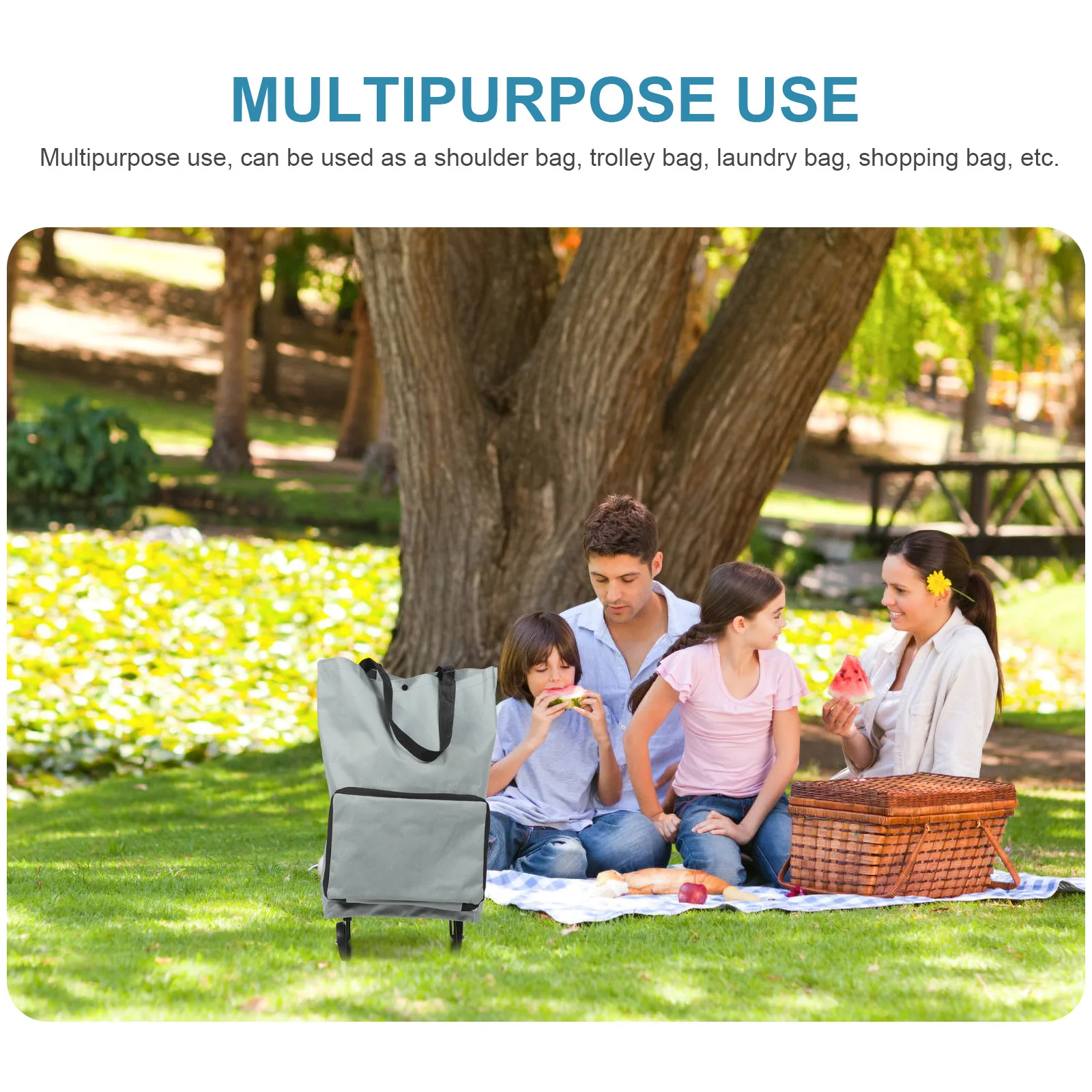 

Foldable Trolley Bag Reliable Material Multipurpose Use for Travel Camping Crate with Wheels Shopping Bag with Wheels