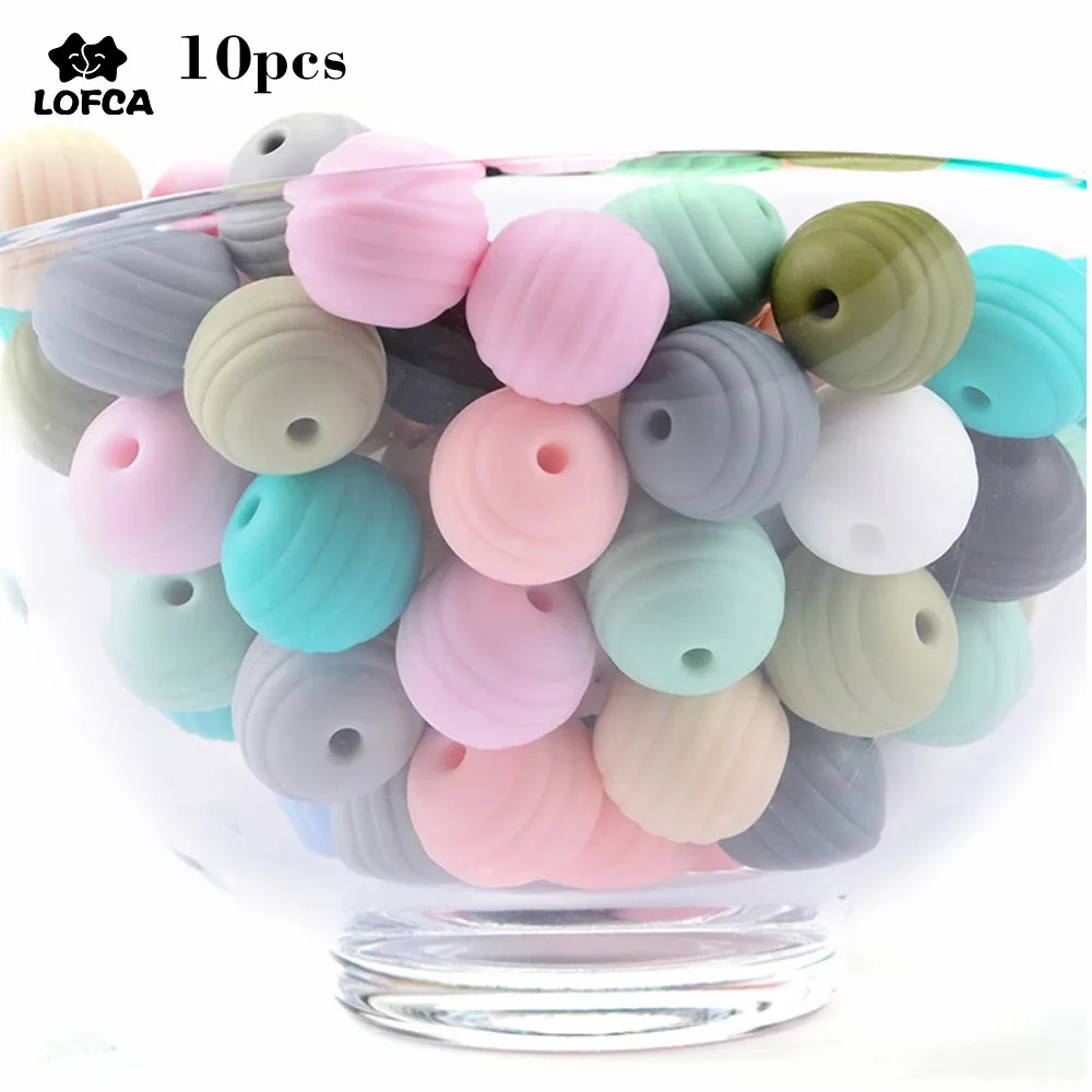 LOFCA 10pcs Silicone Threaded Silica Beads Baby Teething Round Food Grade Beehive 15mm DIY Threaded  Spiral  Beads Baby Teethers