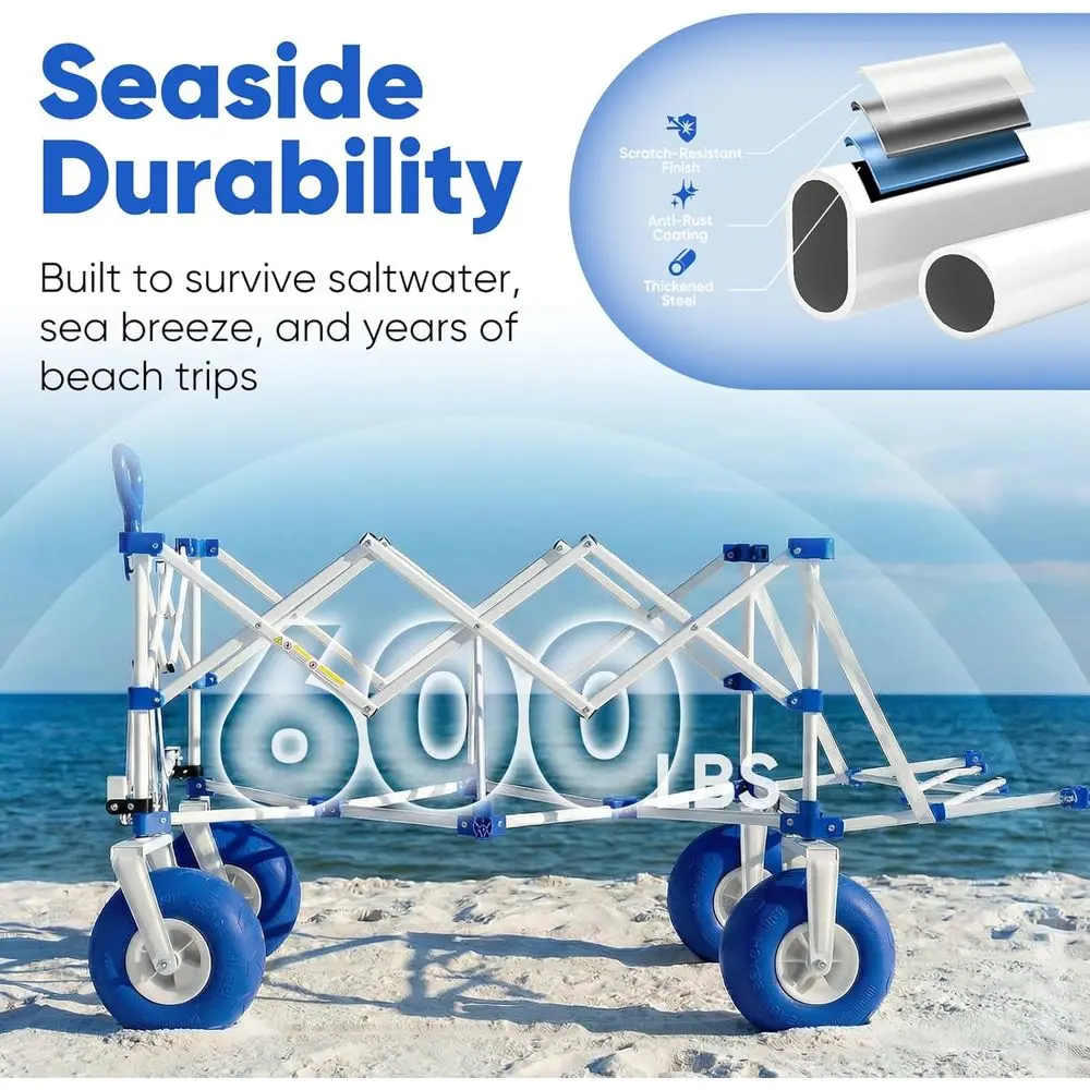 Heavy Duty Beach Wagon with 9" Big Sand-Proo Wheels, 300L Oversized oldable Beach Cart with Cooler| Adjustable Handle & Balloon view 6