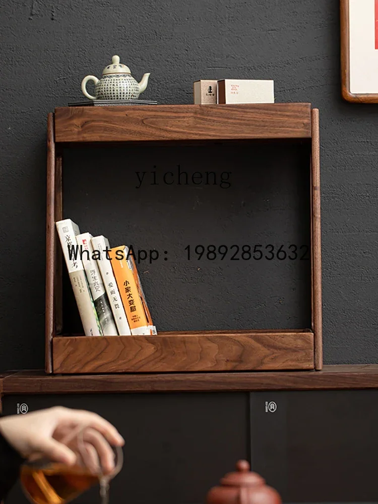 LYY Black Walnut Wooden Table Multi-Layer Storage Rack Solid Wood Tea Set Stand Organizing Rack Bookshelf
