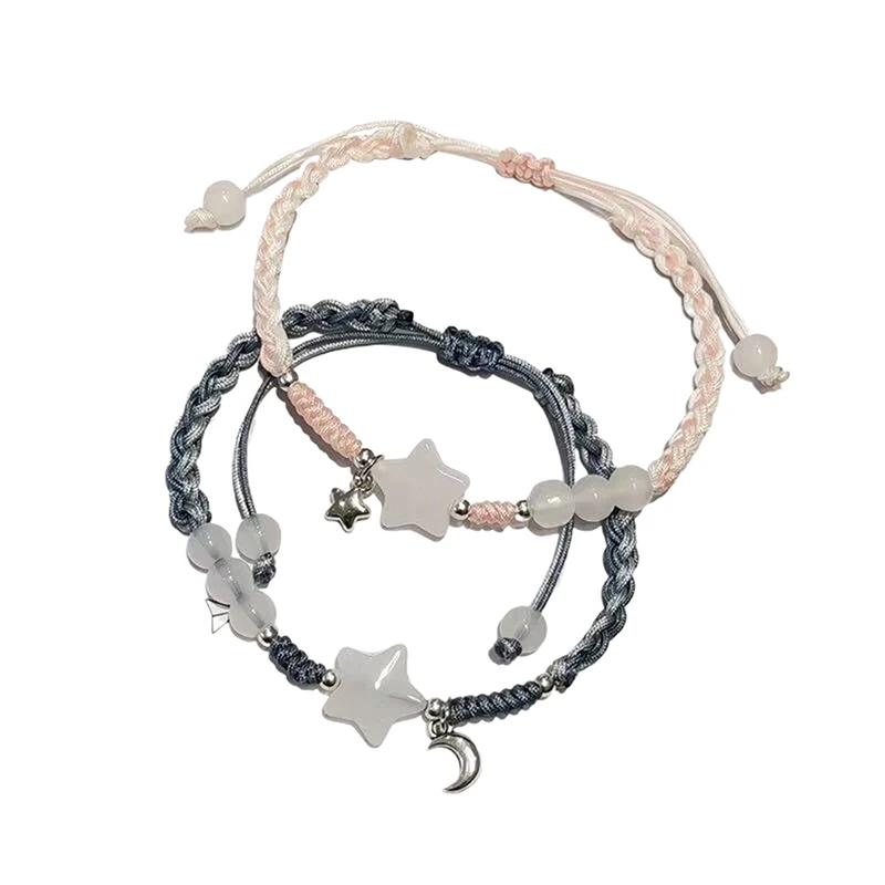 2 قطعة النمط الصيني ستار أساور مضفرة للنساء الرجال رائعة اليدوية سحر أساور للأزواج مجوهرات اكسسوارات هدايا