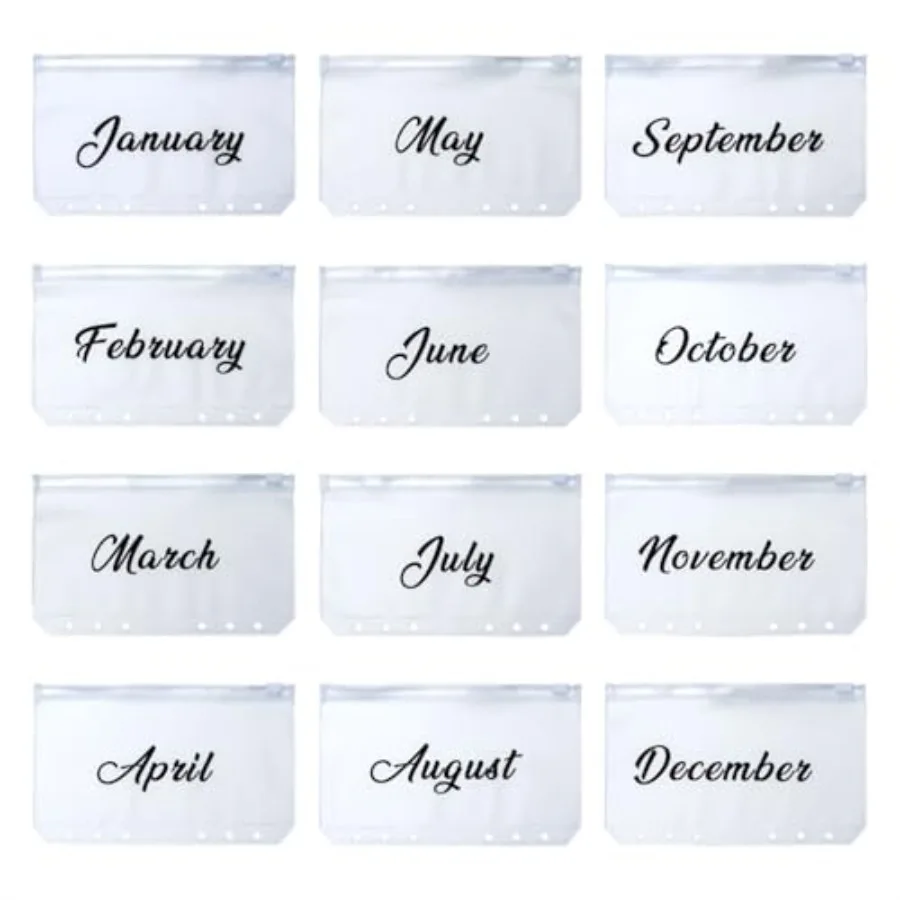 

Карманы для папок формата А6, 12-месячные конверты для наличных денег для составления бюджета, матовый органайзер для денег из ПВХ, ежемесячные конверты для наличных, сумка на молнии