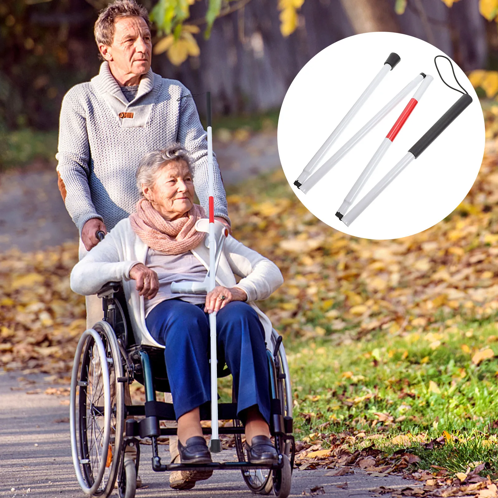 1Pcs Folding Aluminum Alloy Four Section Blind Cane Portable Walking Stick for Impaired Reflective Red White Tape Easy Storage