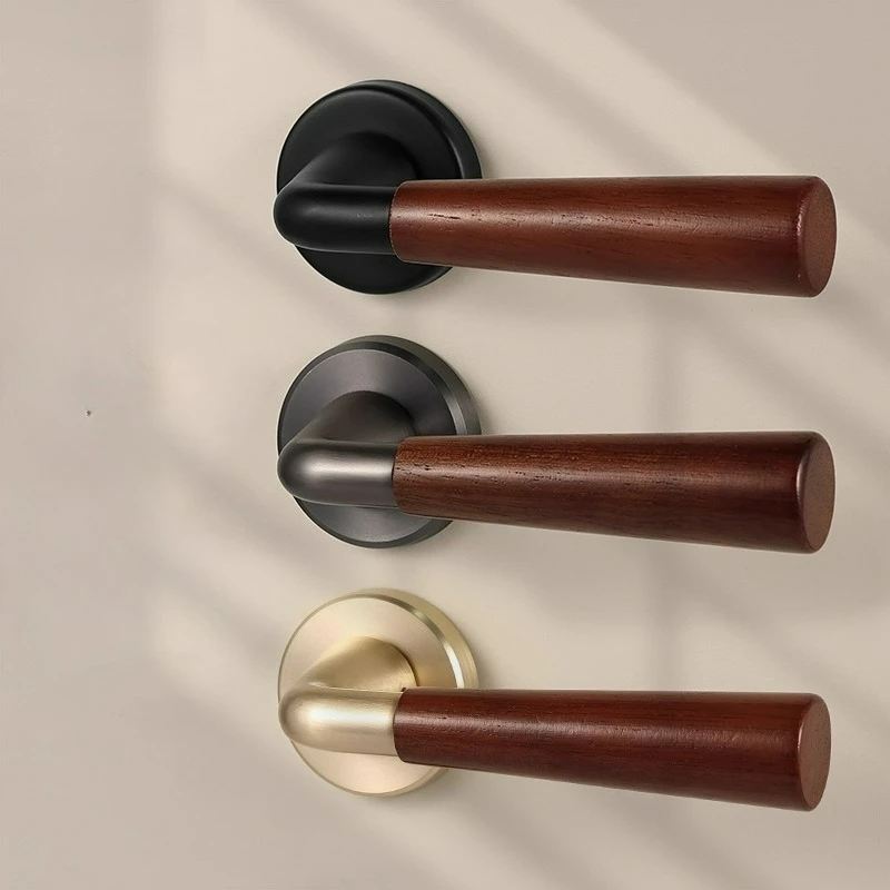 French Style Indoor Bedroom Door Lock Walnut Silent/magnetic Solid Wood Split Household Handle Lock