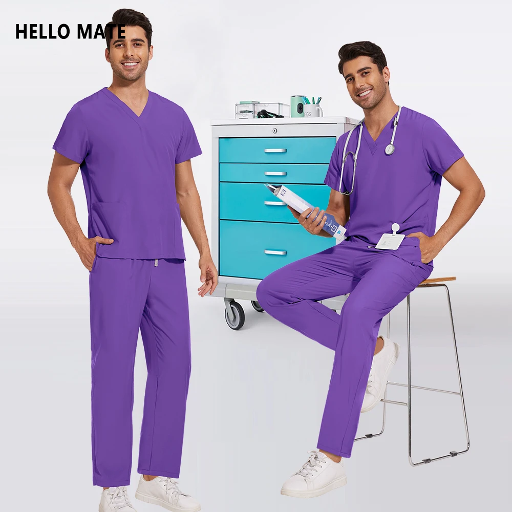 

New Nurse Uniforms Medical Dental Dentist Uniform Elatic Unisex Top Pants Woman Man Scrubs Set Hospital Pet Shop Clinic Workwear