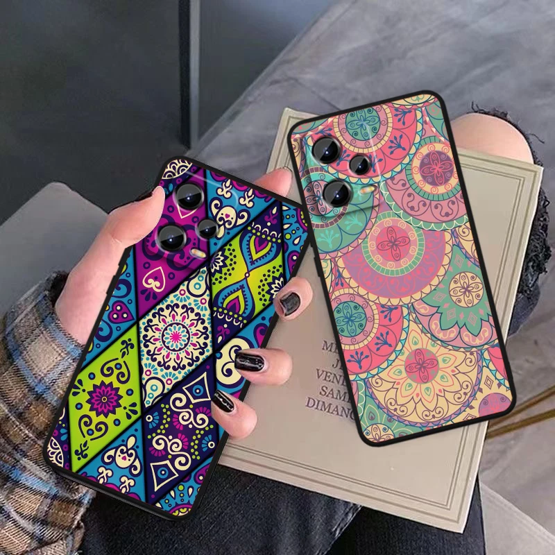 Mandala Flowers Beautiful Art For Xiaomi Redmi Note 13 12R 12 12S Turbo 11 11T 11S 10 10S Pro Plus 5G Black Back Phone Case