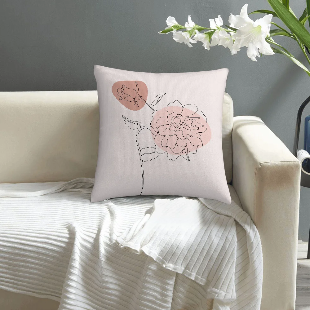 Simple Flower Outline Pillow Case Sofa Decorative Home Double-sided Printing Short Plush Cushion Cover Throw Pillow Cover