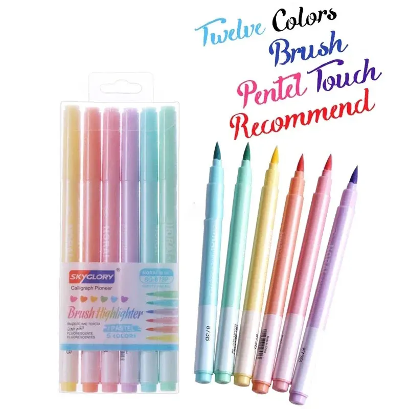 6 farben/Set Highlighter Stift Weichen Pinsel Kawaii Fluoreszierende Farbe Kunst Marker Stift Schule & Büro Zeichnung Malerei DIY schreibwaren