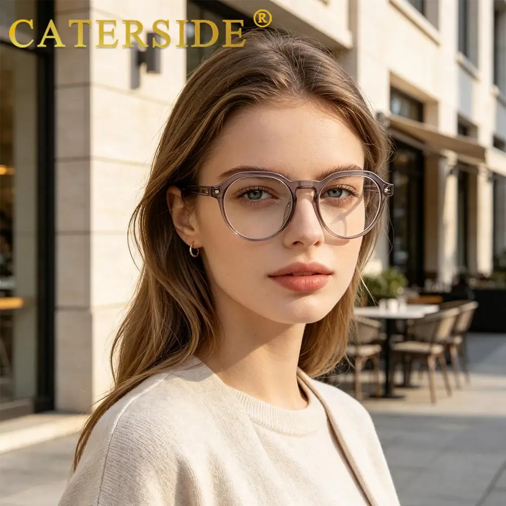 CATERSIDE Retro Herren Flache Leichte Brille Hochwertige PC Runde Anti-Blaulicht-Brille Damen Computer-Lese-Schutzbrille – Detail 2
