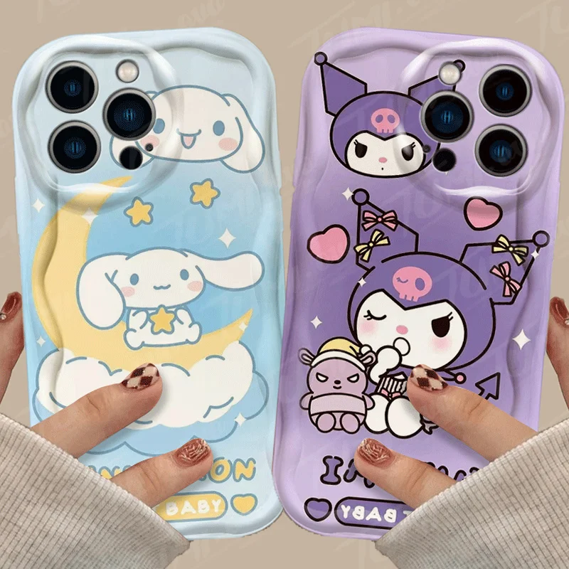 Sanrio Kuromi Cinnamoroll Phone Case For iPhone 15 14 13 12 11 Pro Max X XR XS 8 7 6 6S Plus SE 2020 Soft Silicone Wave Cover