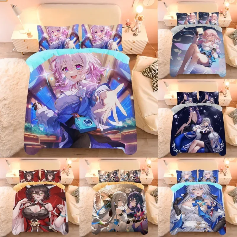 

Honkai Star Rail Anime Figure Cosplay Bedding Set March 7th Kafka Kawaii Quilt Cover Pillowcase Bedroom Decor Duvet Cover Gifts