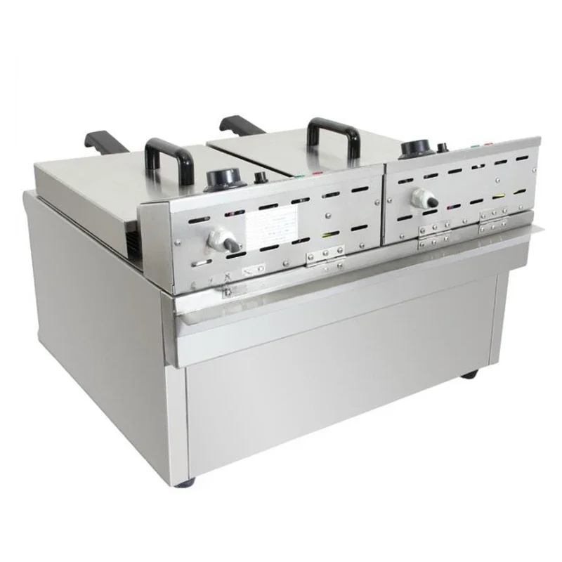Electric Deep Fryer Commercial Double Cylinder Frying Machine Desktop Fryer Brake Ehermostat Fryer.