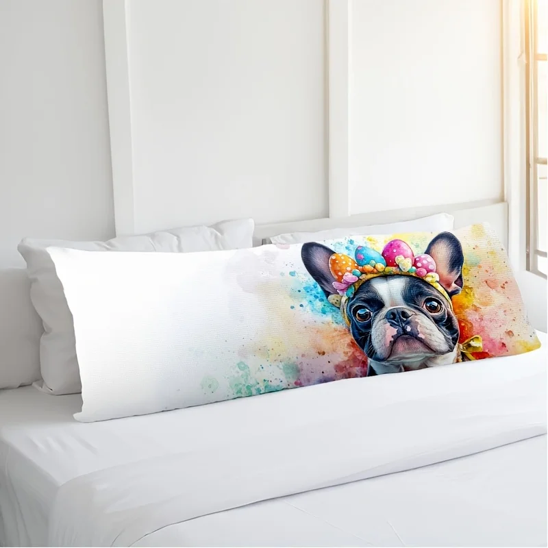 Charming Boston Terrier Plush Pillow Cover - Double-Sided Print, Zippered Cushion Cover, Suitable for Sofa and Bedroom Decor, So