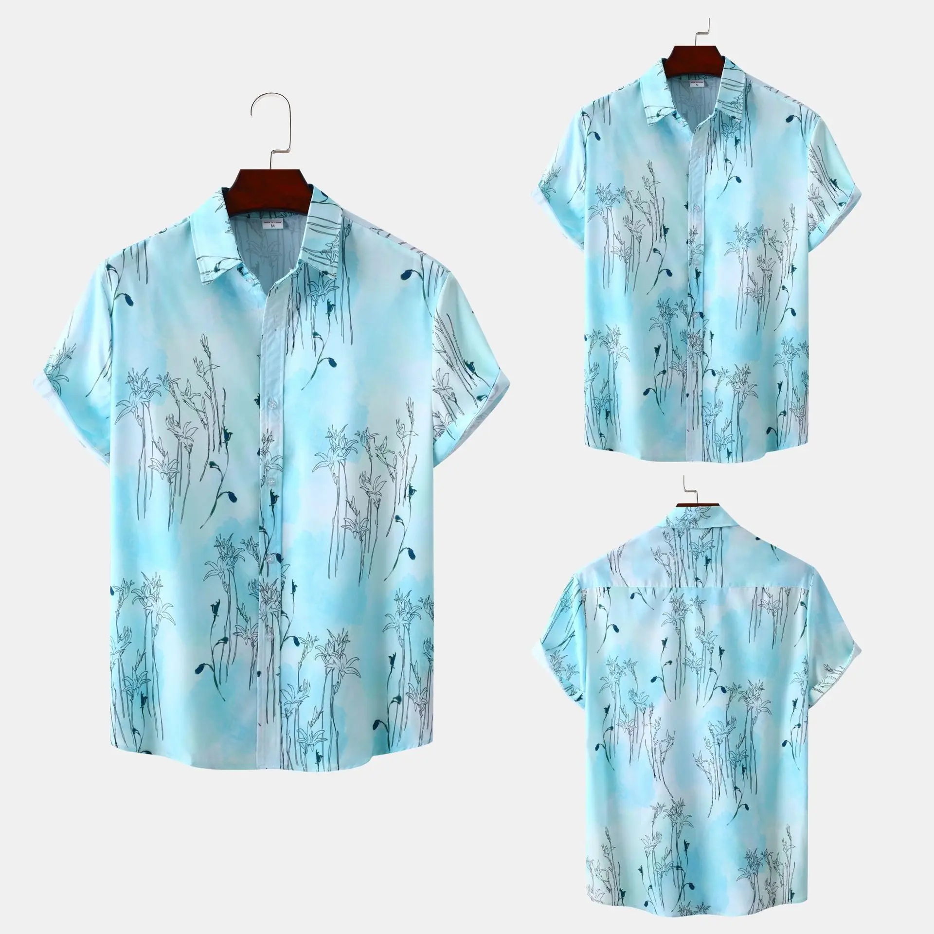 

Summer Mens Floral Short Sleeve Shirt Loose Fit Regular Thickness Short Sleeve Flip Collar Casual Shirt for Men