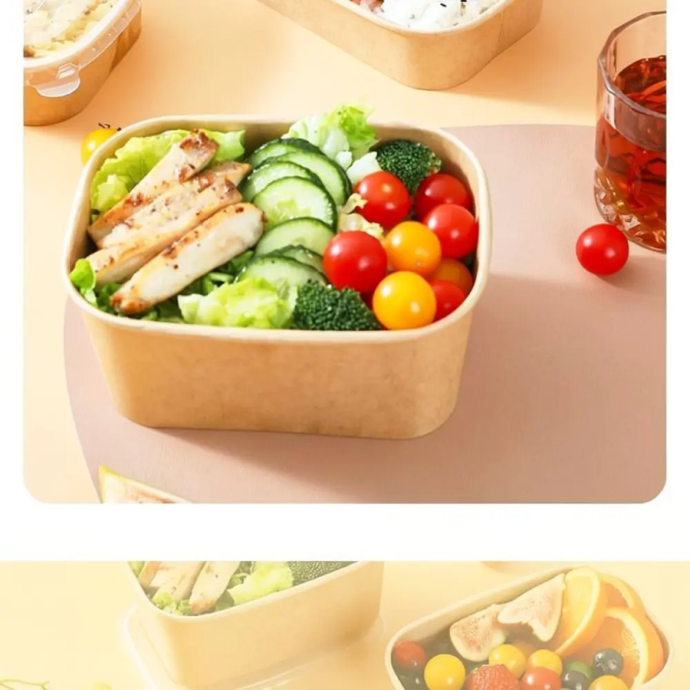 Disposable Kraft Paper Lunch Container Salad Bowl Box For Outdoor Camping Picnic Light Meal Storage Food Box