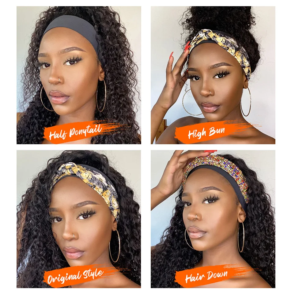 Synthetic 28Inch Long Kinky Curly Headband Wigs Anjo Plus Ice Headband Wig For Women Afro Curly Water Wave Organic Fiber Hair