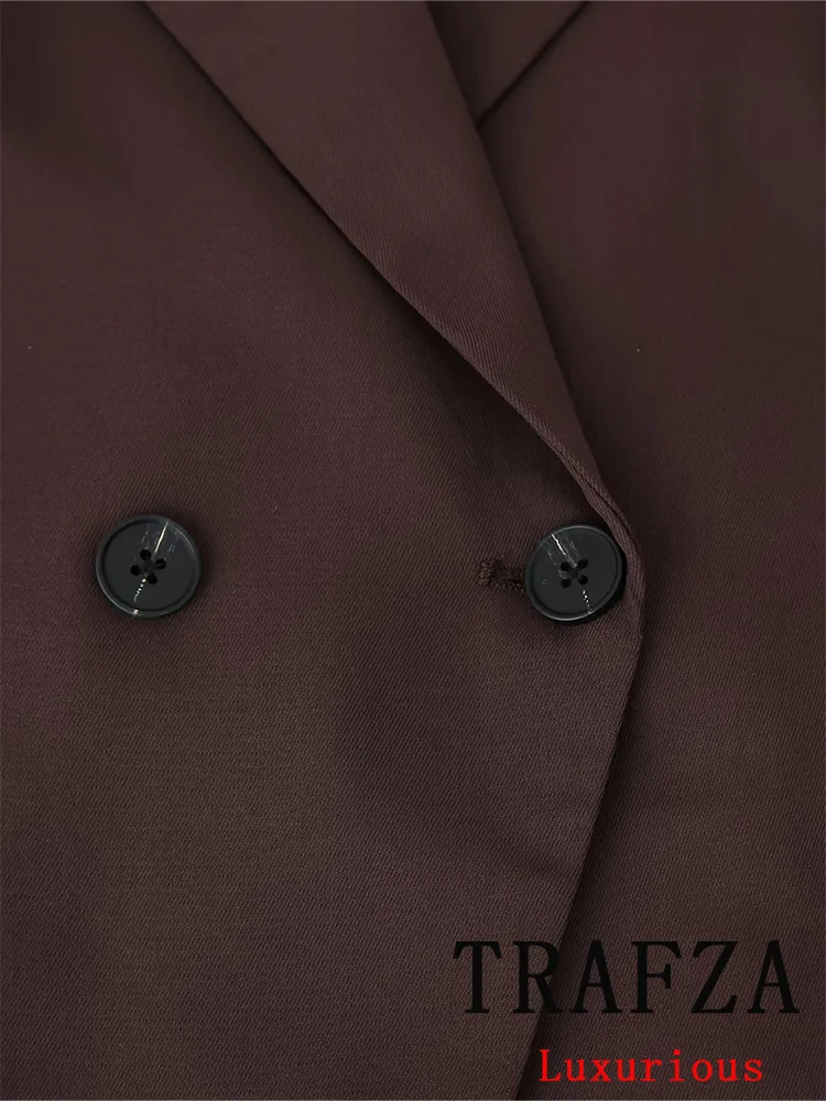 TRAFZA Vintage Chic Women Blazer Solid V Neck Single Button Long Sleeve Blazer Fashion 2024 Autumn Winter Office Lady Blazers