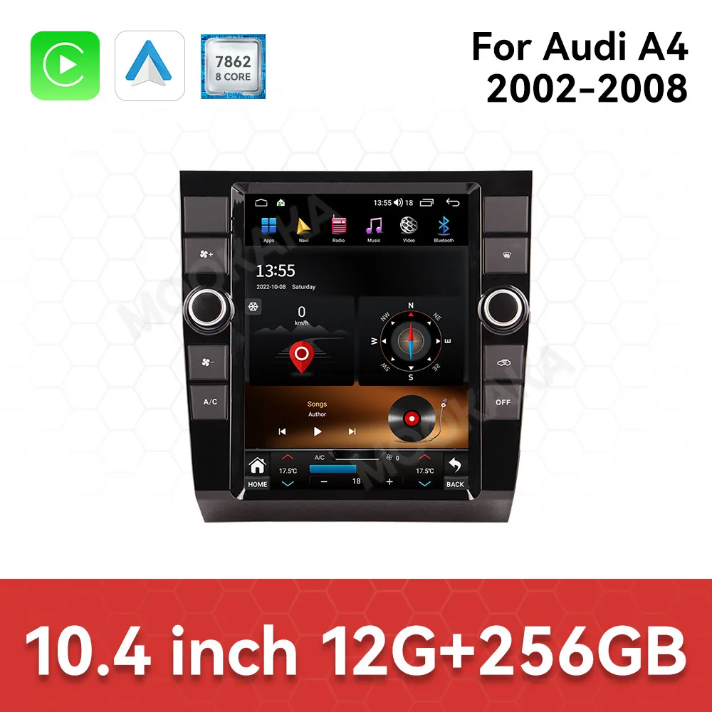 

10,4-дюймовый автомобильный радиоприемник для Audi A4 2002-2008 Carplay Android Auto Мультимедийный плеер GPS-навигация DSP Стерео экран Видеорегистратор