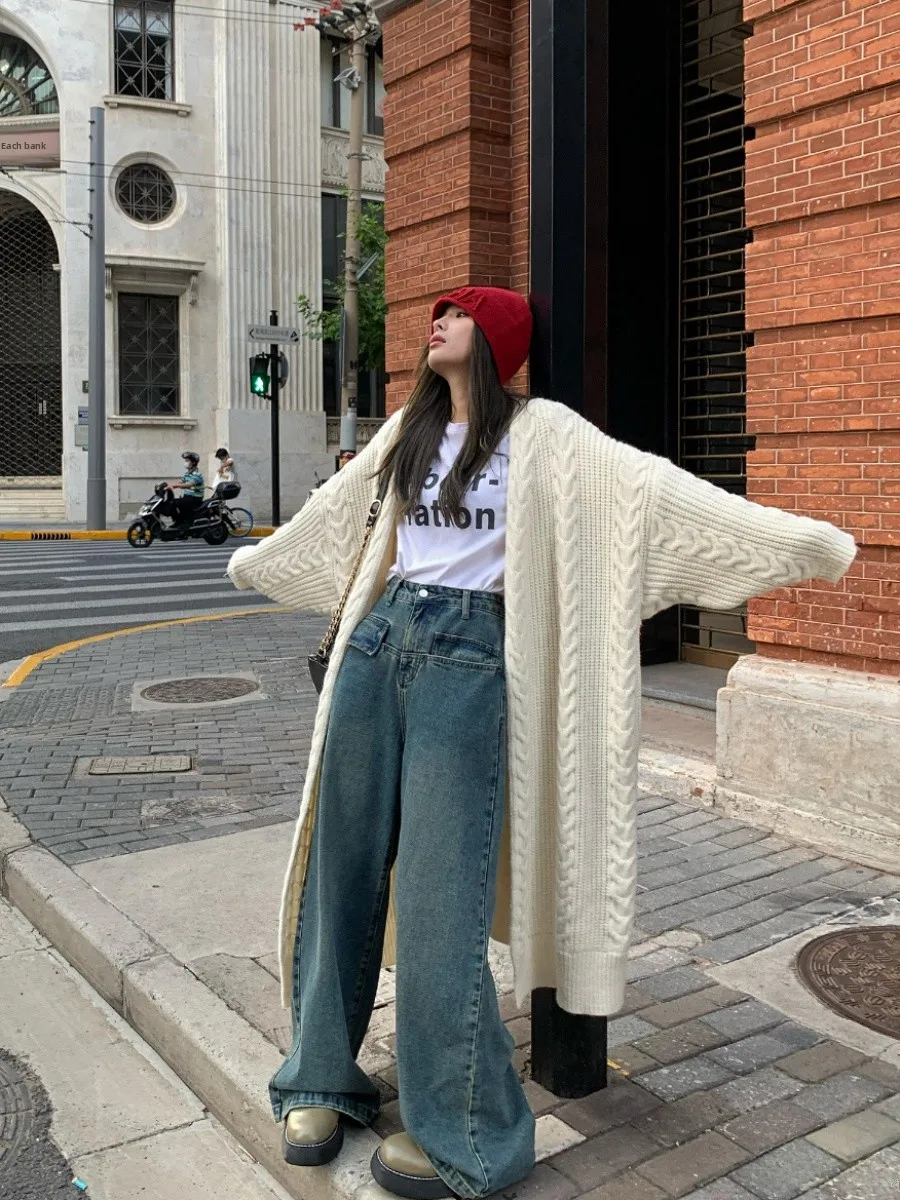 

Джинсы женские с высокой талией, прямые, синие, свободные, широкие, длинные, в стиле ретро, из хлопка, на молнии