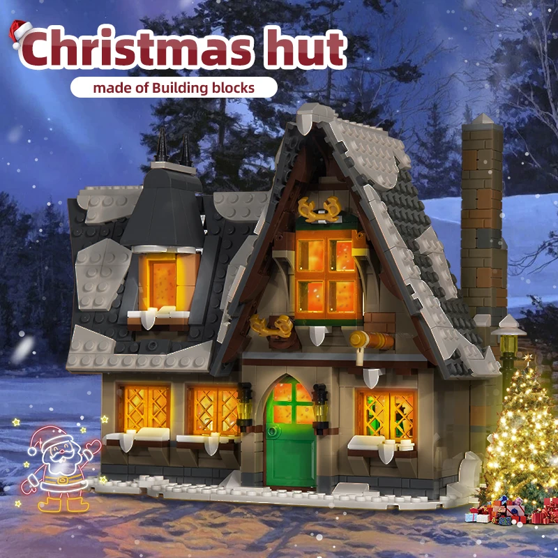 Mould King-casa de Navidad para niños, 16049 MOC, cabaña de Navidad, bloques de construcción, juguetes de Santa Claus, casa de invierno, juguete de