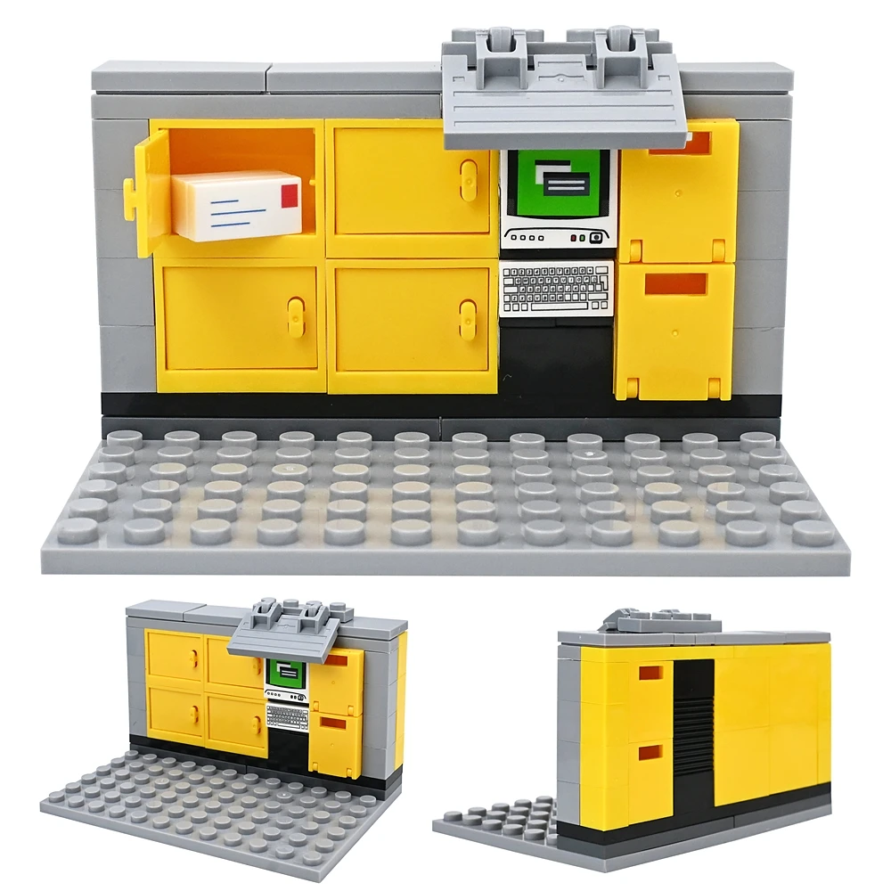 Lockers Post Office Mailbox Building Blocks DIY Assembly Toy City Bricks Street Scene Courier Statio