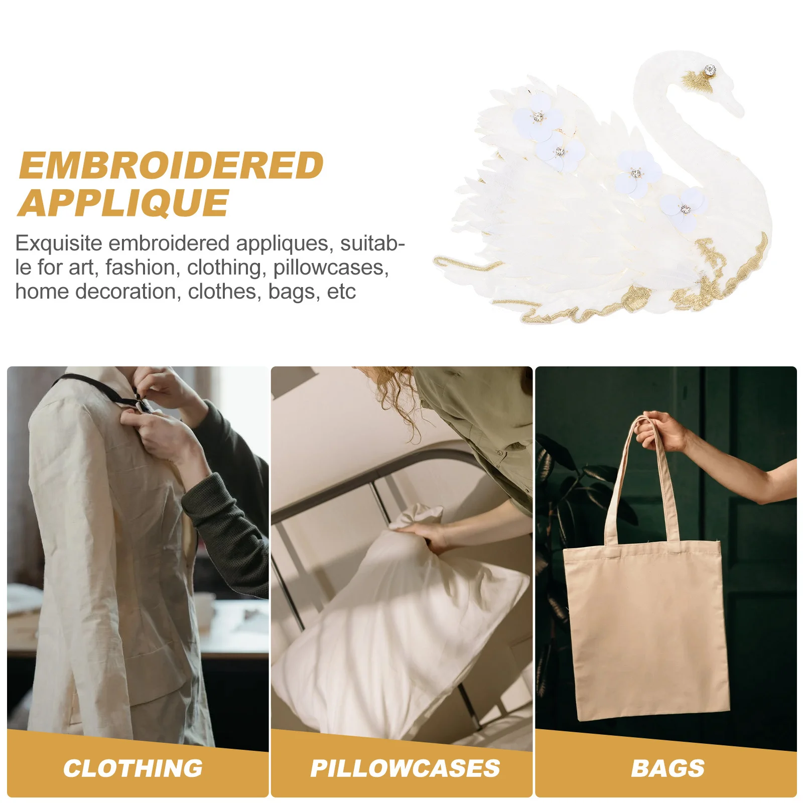 

Swan Embroidery Patch Flower Design Easy Sew on Clothes Bags Bed Sheets DIY Applique Sewing Craft Decoration Patches