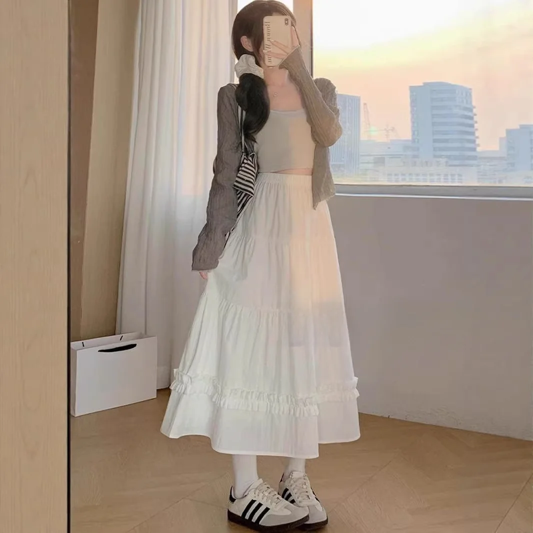 Puffy Half-length Skirt with Lace Design High-waist A-line Cake Skirt for Women Spring Autumn Seasonal Fashionable Stylish